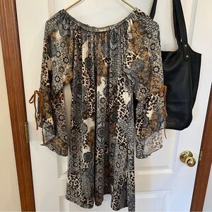 Happy & Free Black Genuine Leather Shoulder/Tote Bag + Medium Boho Dress